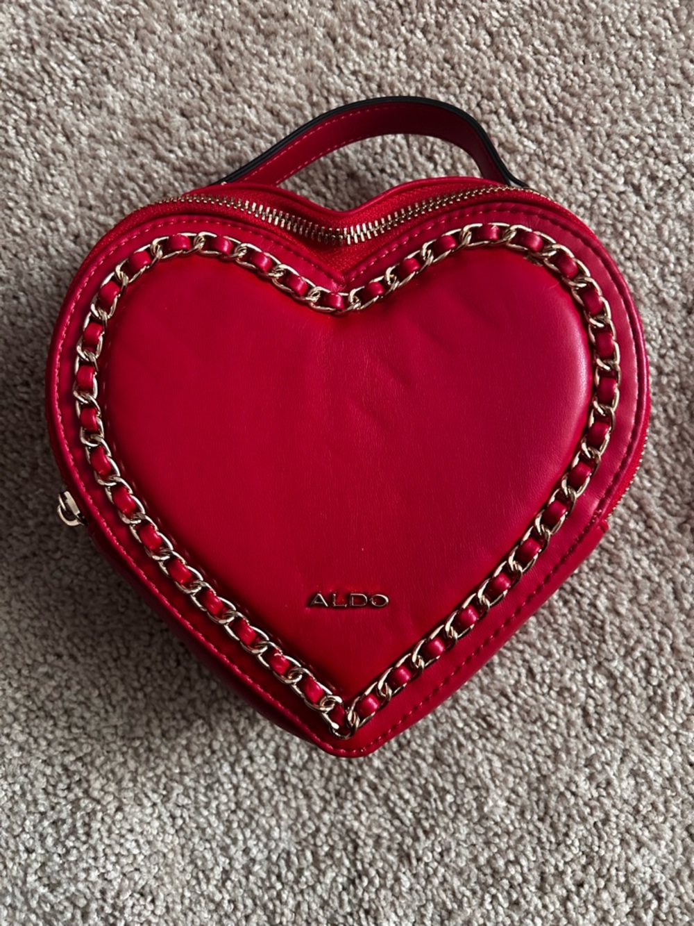ALDO Red Heart Shaped Mini Bag with Gold Chain Trim